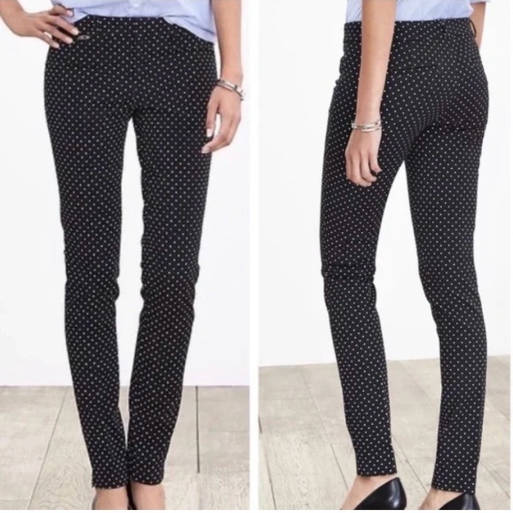 Banana Republic Sloan Slim Ankle Pants Size 4 Black White Dotted workwear